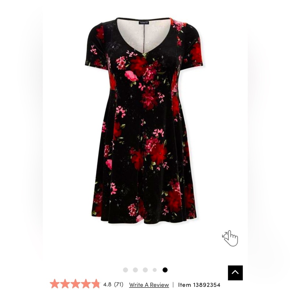 Torrid Women's 1X Velvet Floral Faux Button Skater Short Dress Black Pink Red